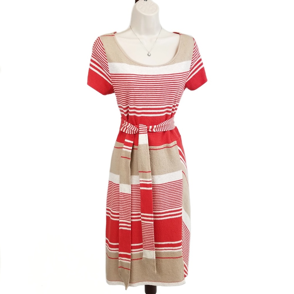 Anthropologie Lilka dress stripes orange tan L
